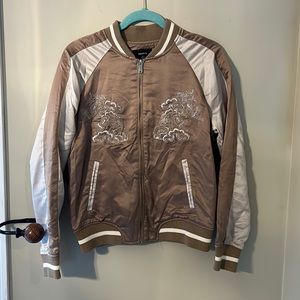 Forever 21 | Embroidered Varsity Jacket | Gold/Bronze | Medium